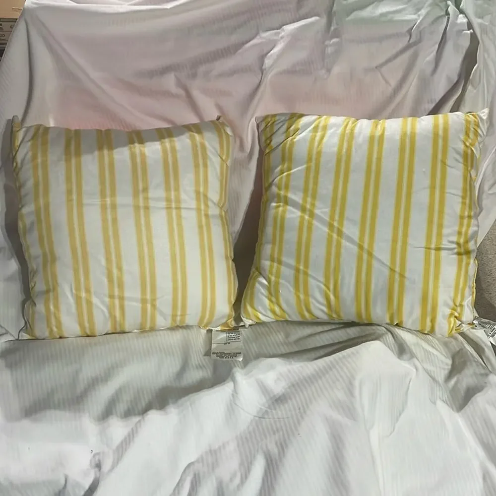 Yellow stripe square polyester fill pillows white with citrus stripes nwot 14x14